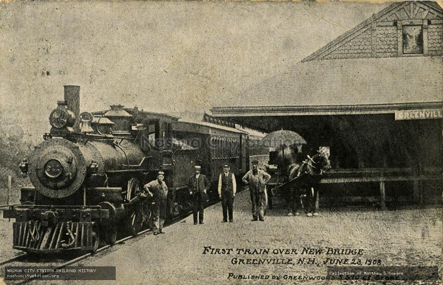 Postcard: First Train over the New Bridge, Greenville, N.H., June 23, 1908